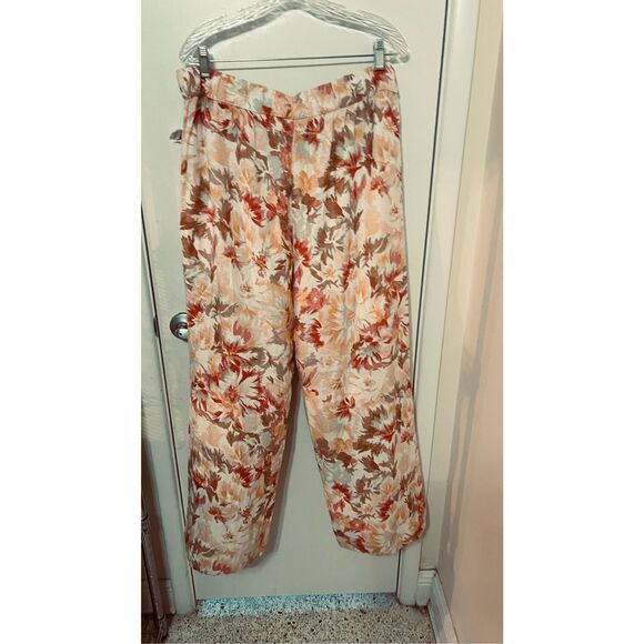 Abercrombie & Finch Linen Blend Orange Floral Pants Size L New - Picture 7 of 9